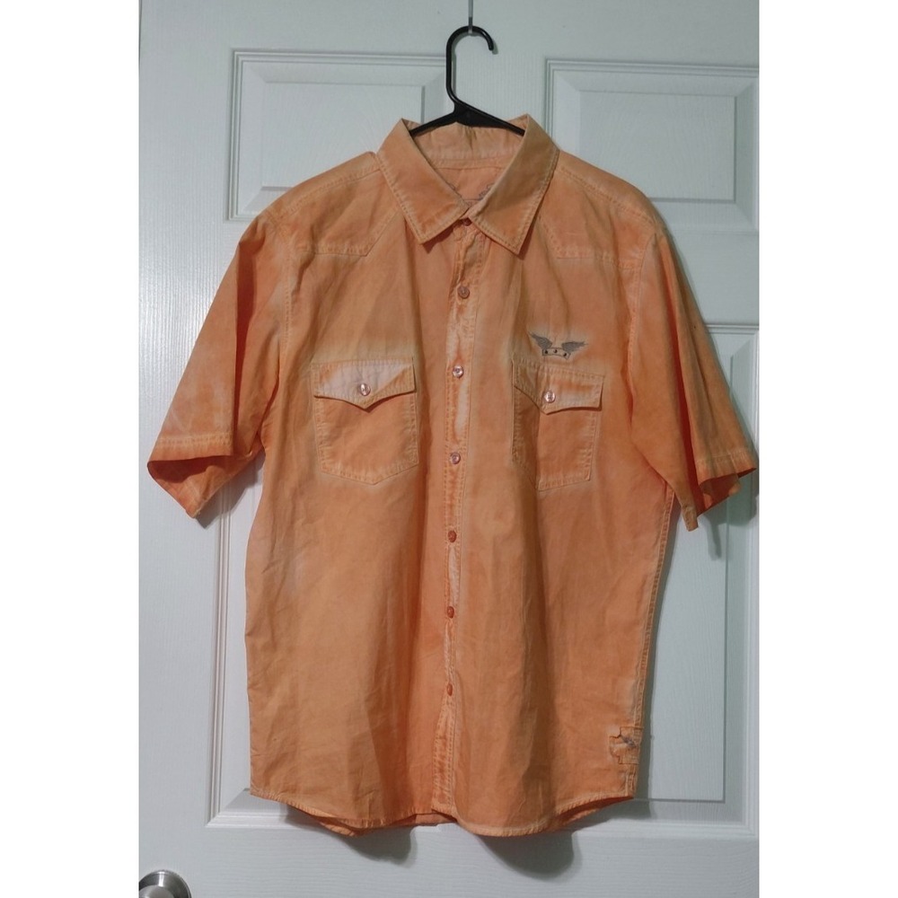 Robins Jean Shirt Mens M Orange Angel Wings Real American Short Sleeve Button Up